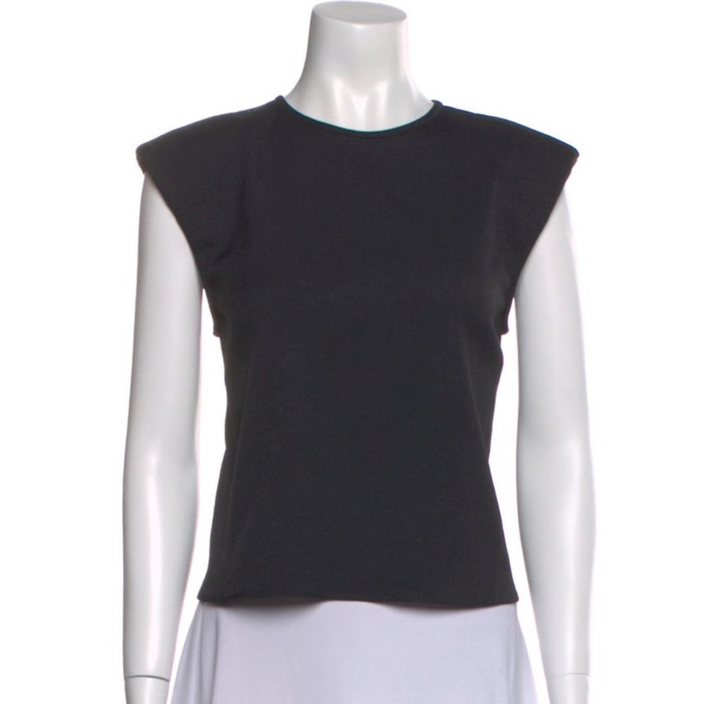 Tibi Black Cap-Sleeve Crewneck Top